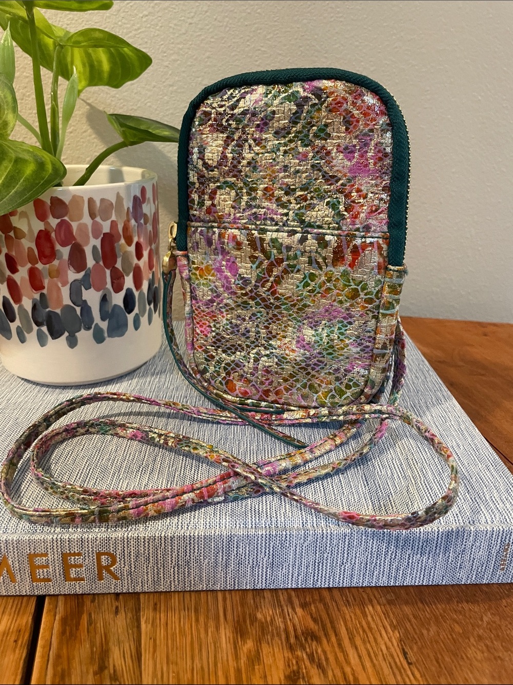 HOBO Metallic Multicolor Leather Smartphone Crossbody Bag